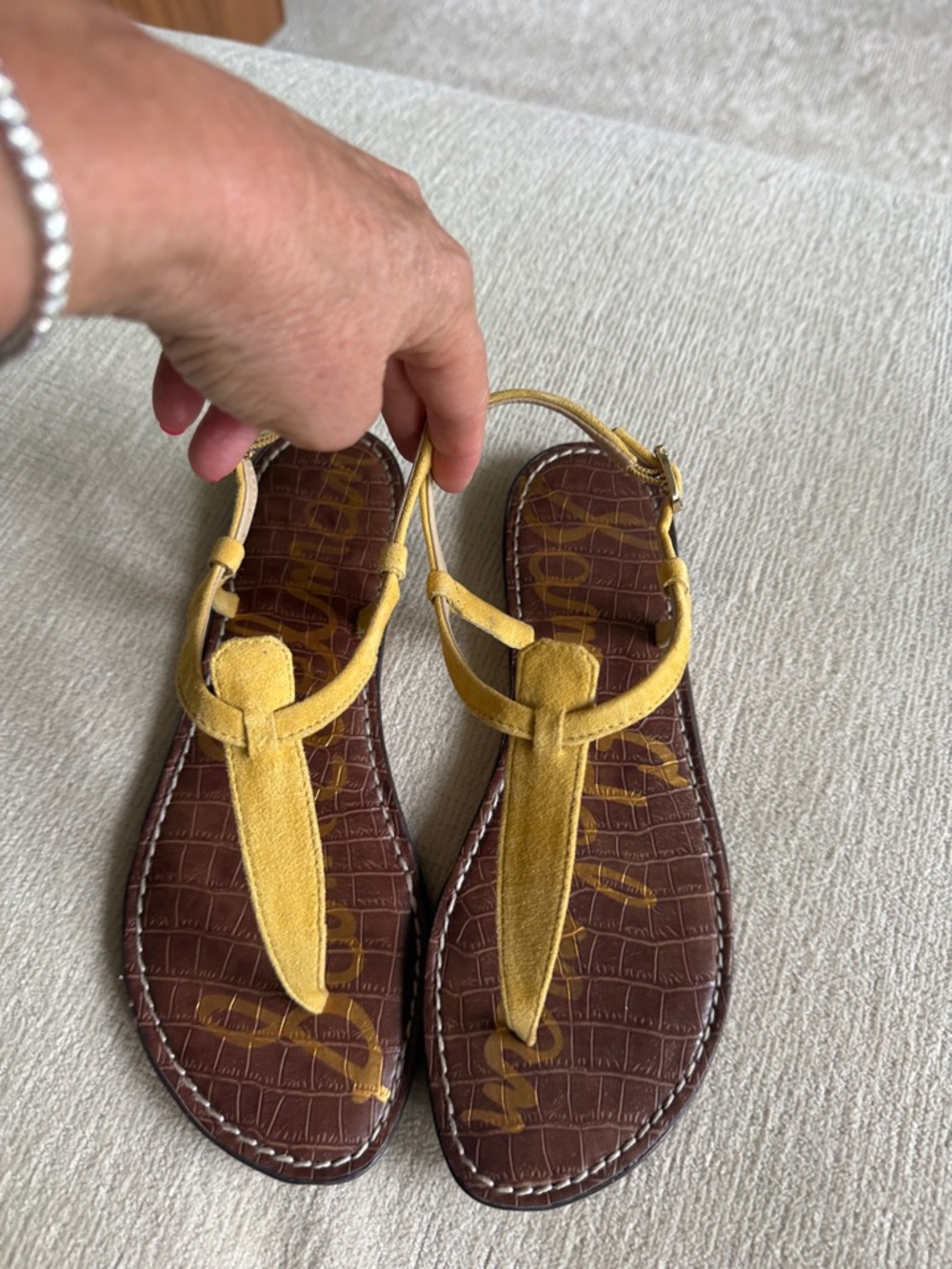 Sam Edelman Yellow Suede T-Strap Sandals